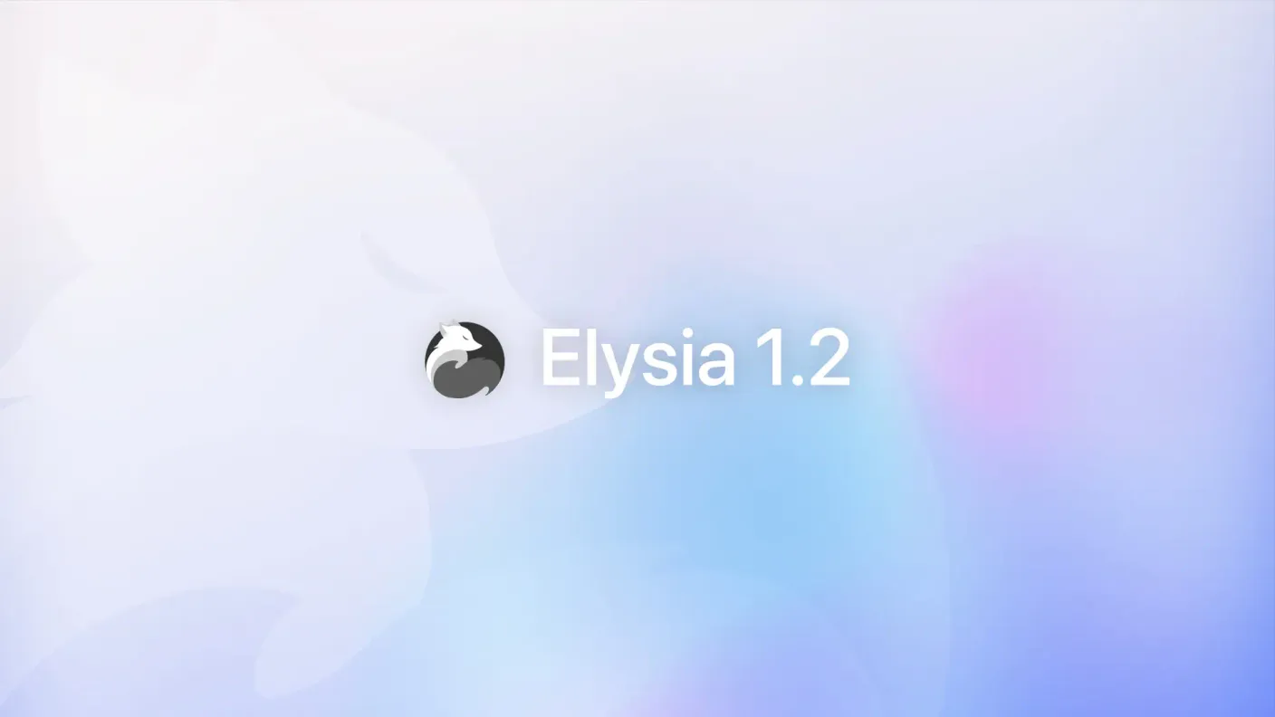 Blue-purple tint background with white text label Elysia 1.2 in the middle