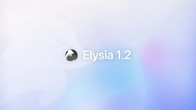 Blue-purple tint background with white text label Elysia 1.2 in the middle