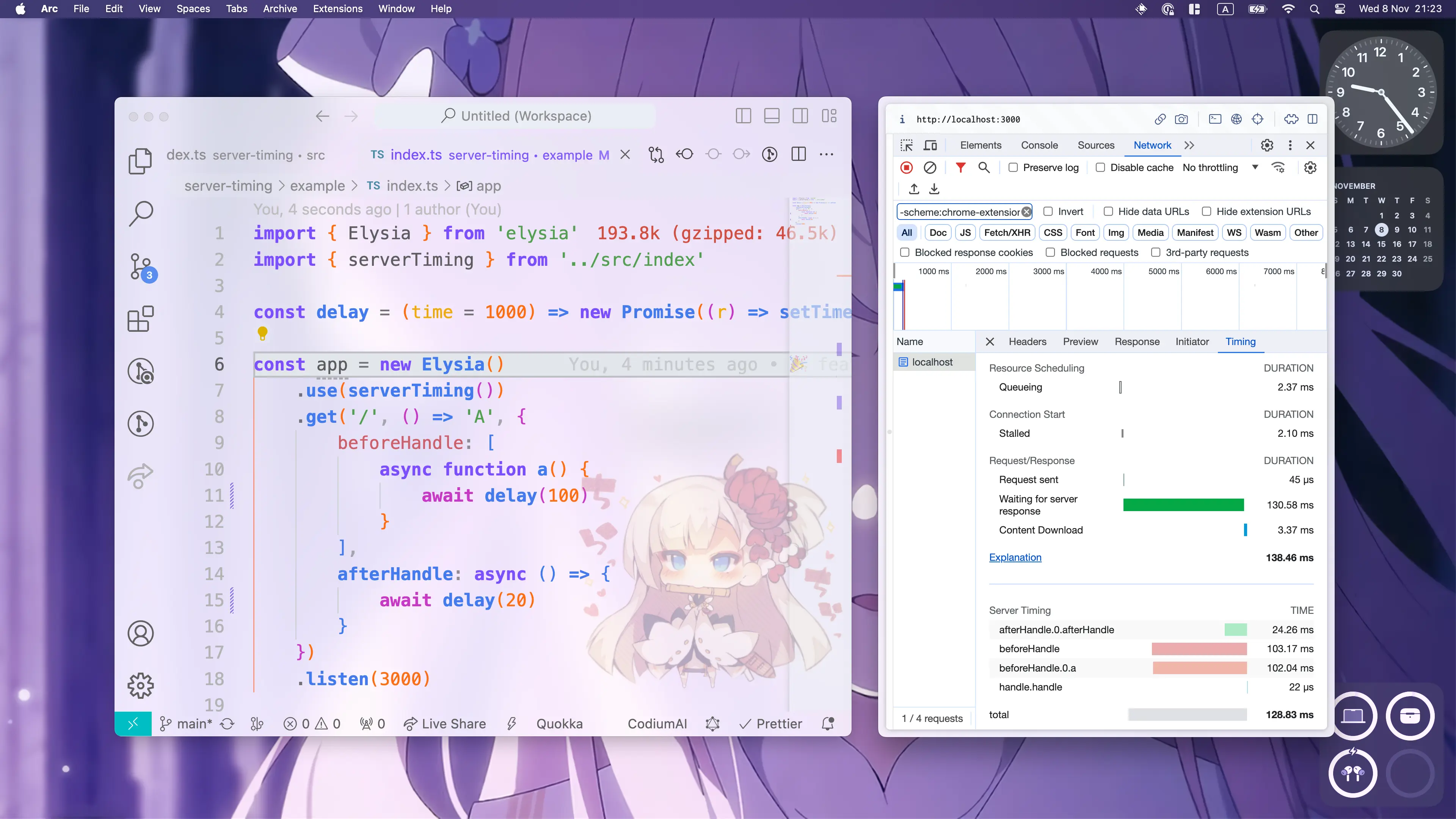 Developer tools showing Server Timing